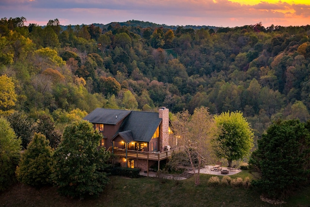 view of aerial view at dusk