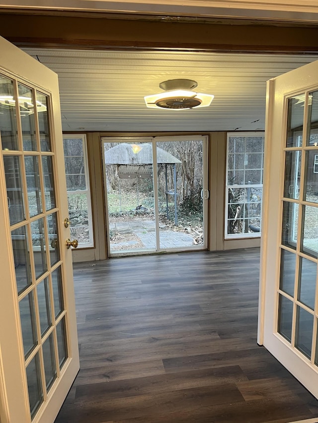 interior space with dark hardwood / wood-style flooring