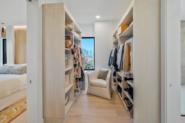 spacious closet featuring light hardwood / wood-style floors