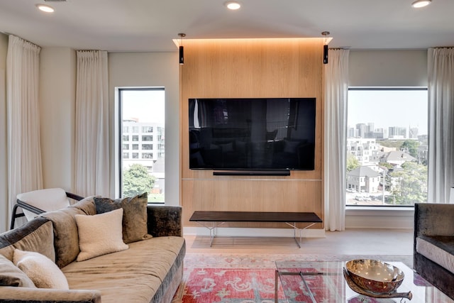 living room featuring light wood-type flooring