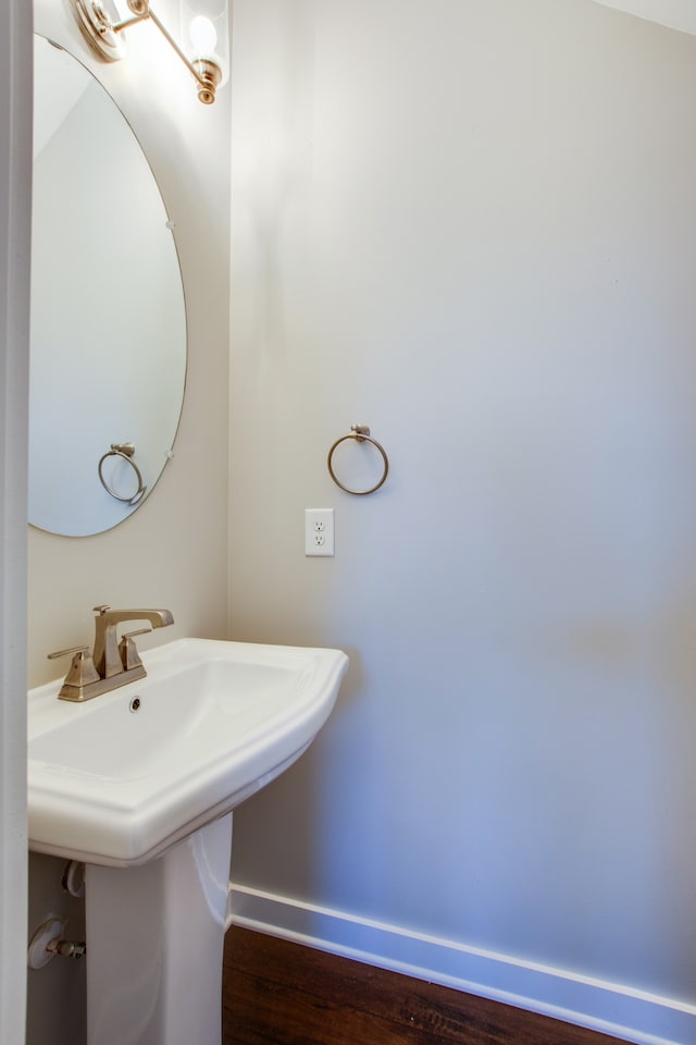 bathroom featuring wood-type flooring and sink