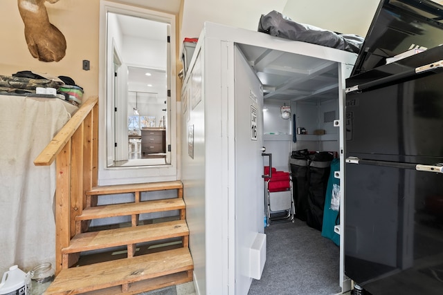 stairs with heating unit and carpet