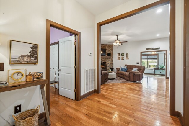 hall featuring light wood-type flooring