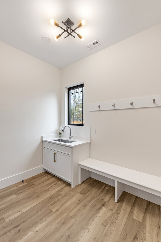 bathroom with wood-type flooring and sink