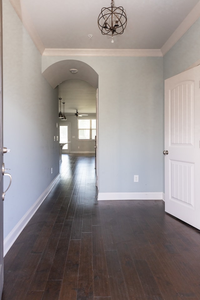 interior space featuring crown molding and dark hardwood / wood-style floors