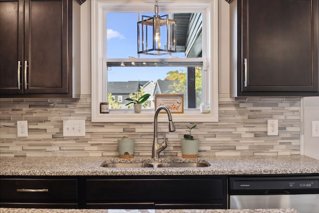 kitchen featuring sink, decorative backsplash, dishwasher, and a wealth of natural light