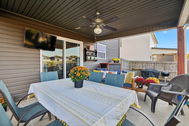 view of patio / terrace with outdoor lounge area and ceiling fan