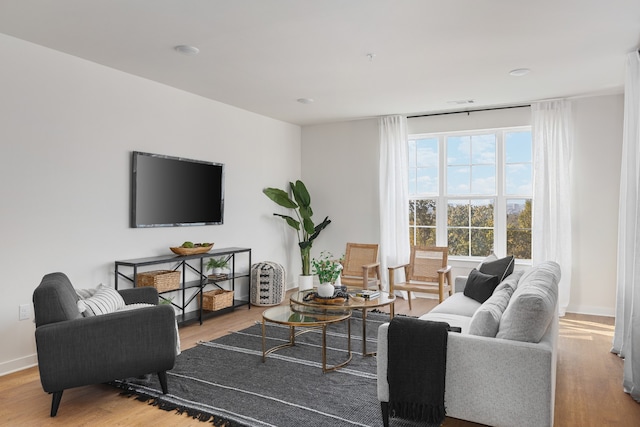 living room with light hardwood / wood-style flooring