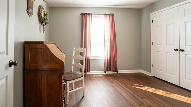 interior space with dark wood-type flooring