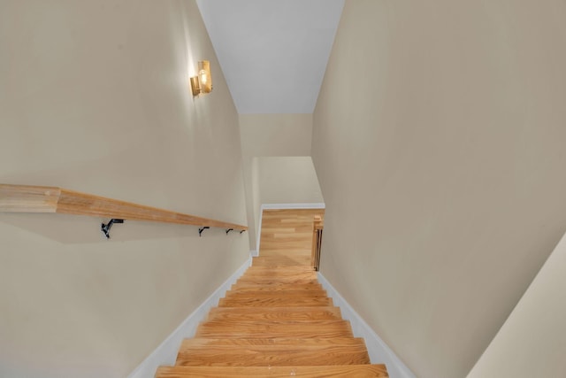 stairway with wood-type flooring