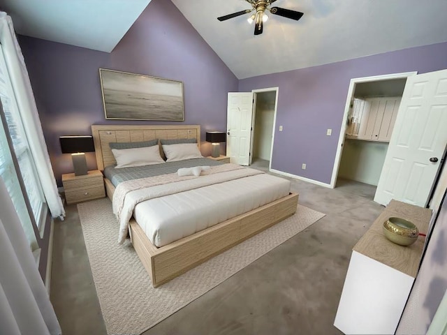 bedroom featuring vaulted ceiling and ceiling fan