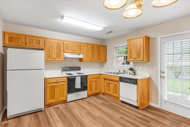 105 Middleton Ct, Tullahoma, TN 37388 - kitchen with a sink, under cabinet range hood, white appliances, and light countertops