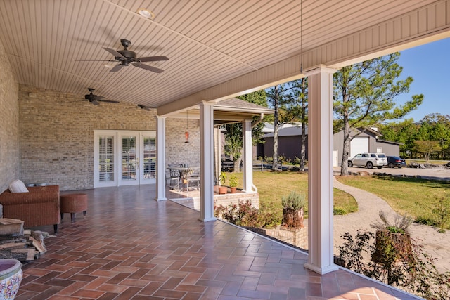 view of patio / terrace with french doors and ceiling fan