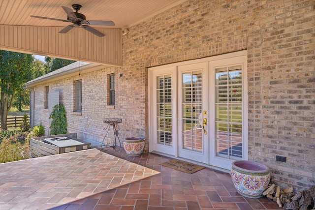 view of patio / terrace with french doors and ceiling fan