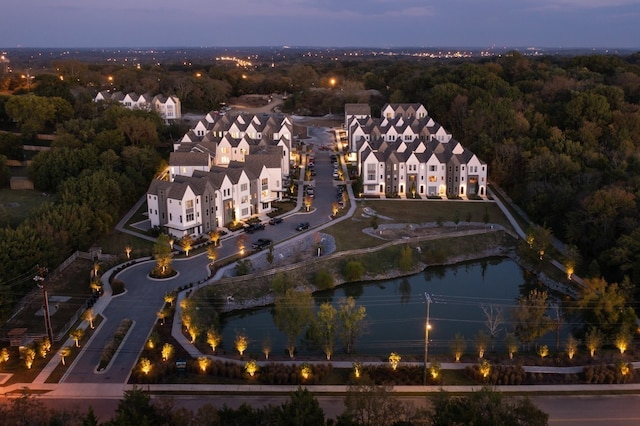 view of aerial view at dusk