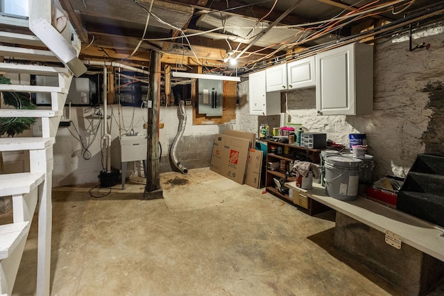 basement featuring electric panel