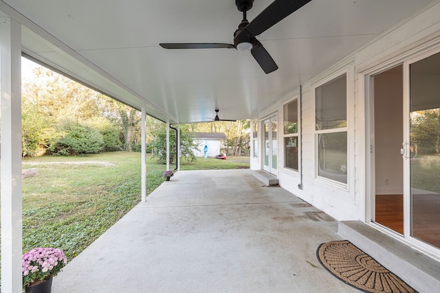 view of patio / terrace featuring ceiling fan