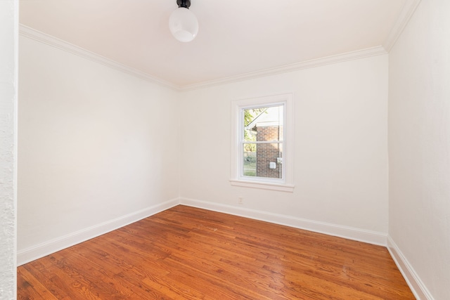 empty room featuring crown molding and wood-type flooring