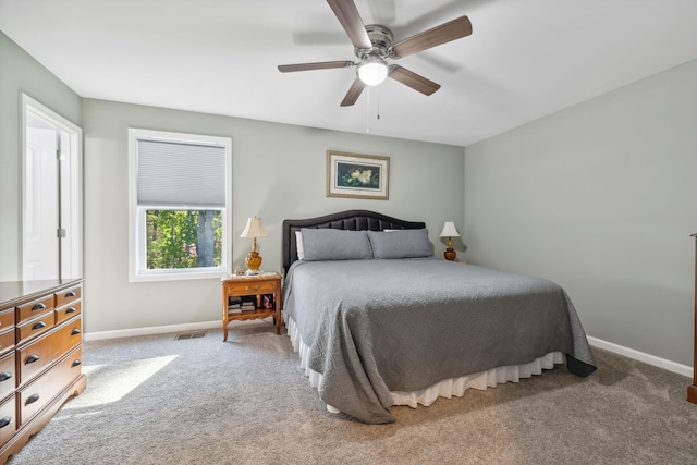 bedroom featuring carpet floors and ceiling fan