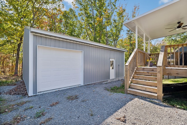 garage with ceiling fan