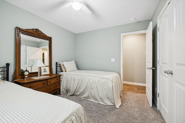 bedroom with carpet floors and ceiling fan