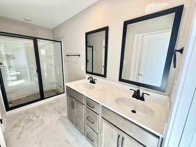 bathroom with vanity and walk in shower