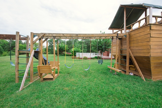 view of jungle gym featuring a yard