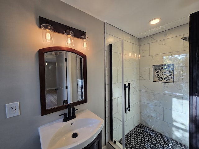 bathroom with sink and walk in shower