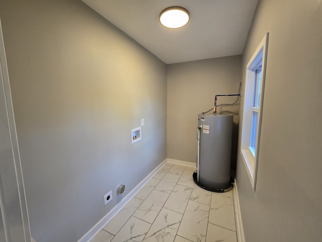 washroom with washer hookup, electric dryer hookup, and water heater