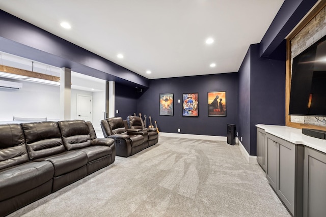 2971 Spanntown Rd, Arrington, TN 37014 - home theater room featuring light colored carpet, recessed lighting, a wall mounted air conditioner, and baseboards