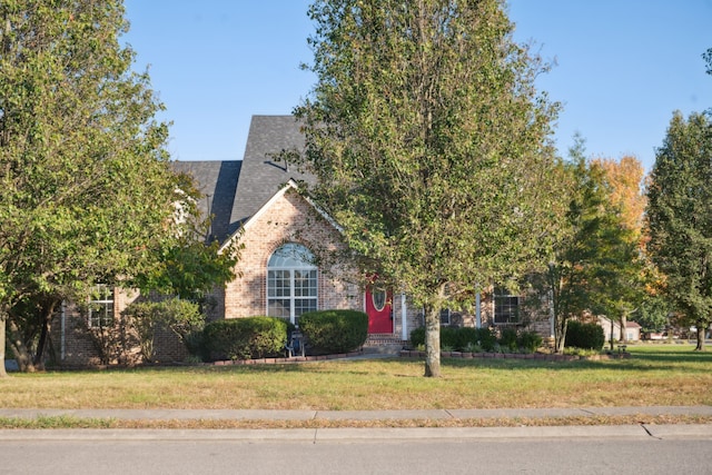 view of property hidden behind natural elements with a front yard