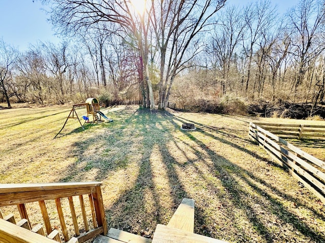 view of yard with a playground