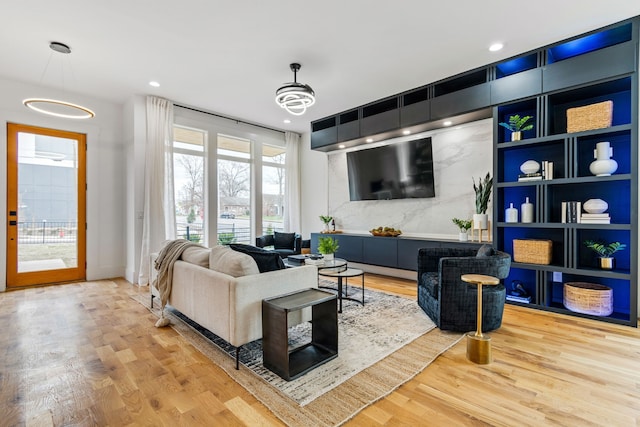 living room with hardwood / wood-style floors