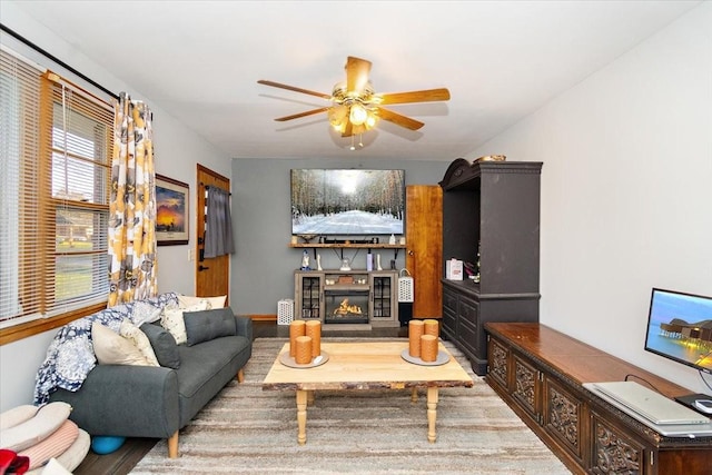 living room with ceiling fan