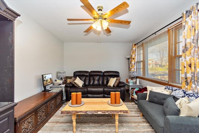 living room with ceiling fan