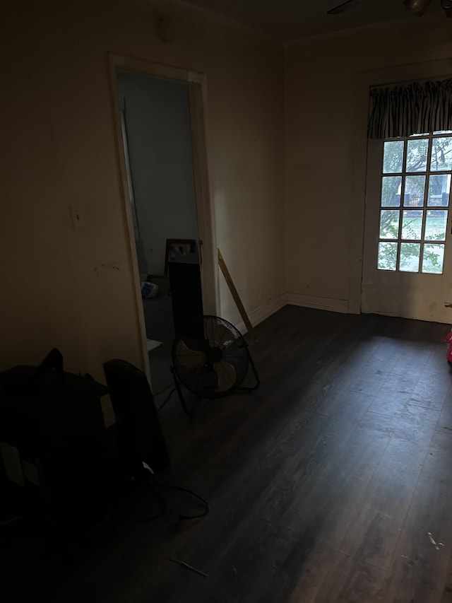 unfurnished room with dark hardwood / wood-style floors