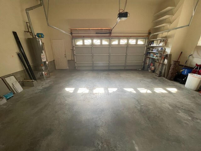 garage featuring a garage door opener and gas water heater