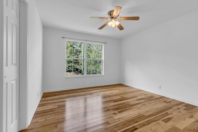 spare room featuring light hardwood / wood-style flooring and ceiling fan