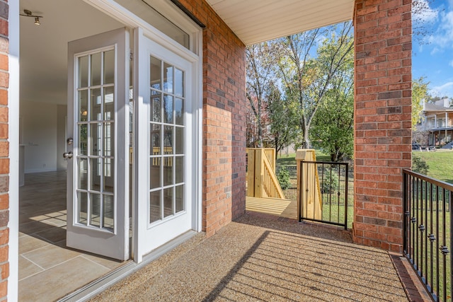 balcony featuring french doors