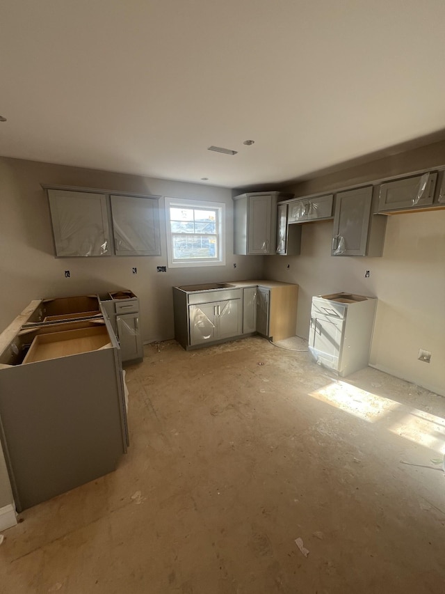 kitchen with gray cabinets