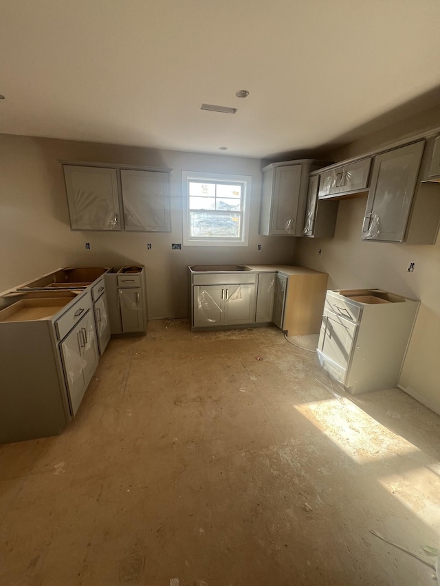 kitchen with gray cabinets