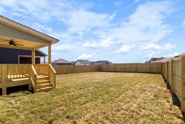 view of yard featuring a deck and a fenced backyard