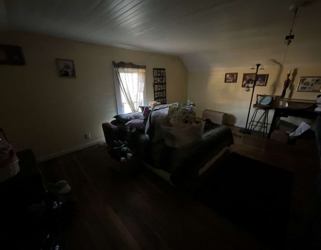 living room with lofted ceiling and hardwood / wood-style flooring