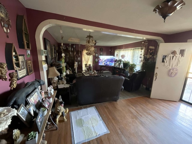 living room with light hardwood / wood-style floors