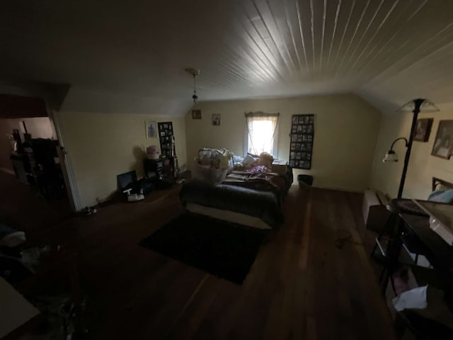 bedroom with lofted ceiling and hardwood / wood-style flooring