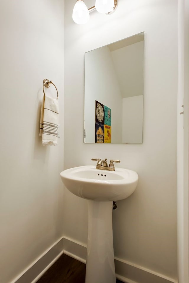 bathroom with wood-type flooring