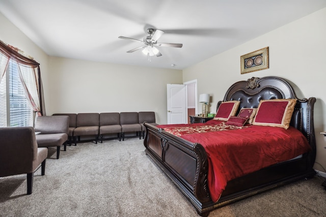 bedroom featuring ceiling fan and carpet floors