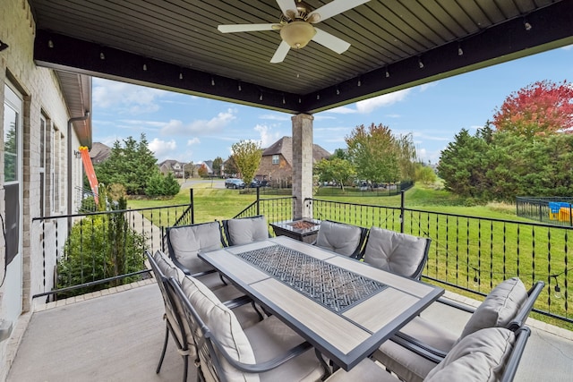 view of patio featuring an outdoor living space and ceiling fan