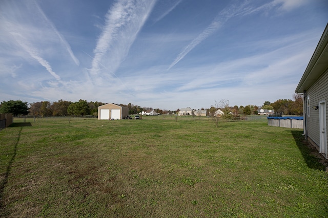 view of yard featuring an outbuilding and a covered pool