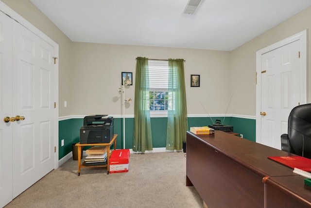 home office with carpet floors